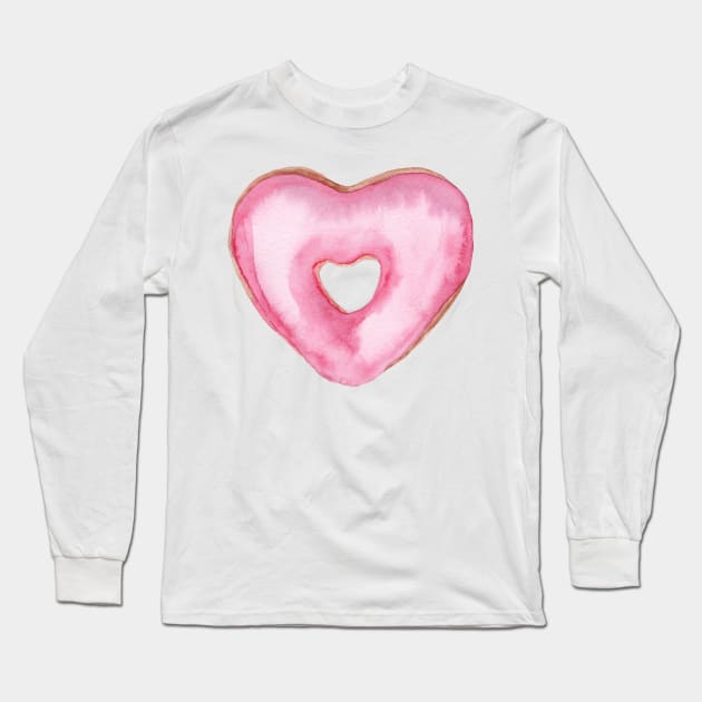 Pink heart donut Long Sleeve T-Shirt by DreamLoudArt